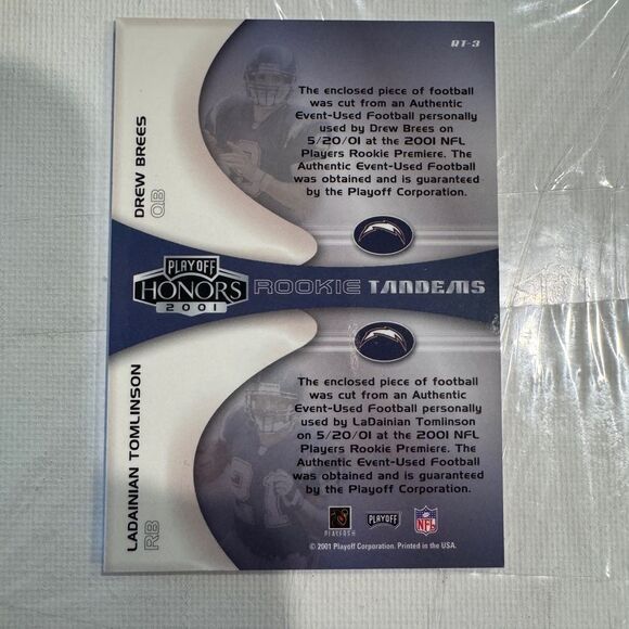 2001 PLAYOFF HONORS ROOKIE TANDEMS DREW BREES, L. TOMLINSON mint - Picture 2 of 2